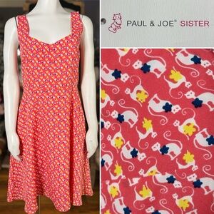 Paul & Joe Sister Coral Pink ScopyCat Sleeveless Dress w/ Pockets, Sz 8, NWT